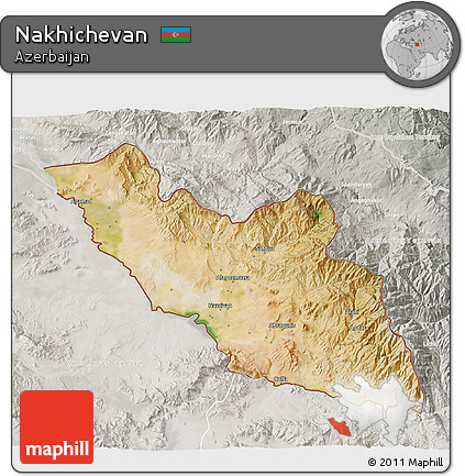 Satellite 3D Map of Nakhichevan, lighten, semi-desaturated