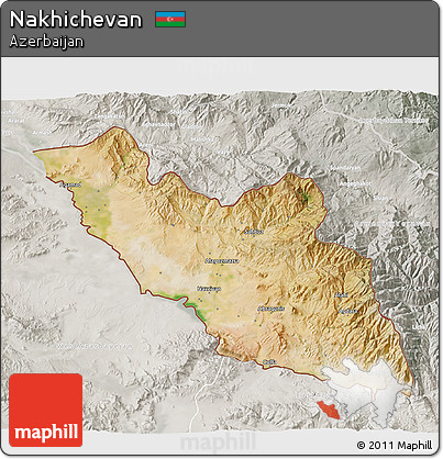 Satellite 3D Map of Nakhichevan, lighten, semi-desaturated
