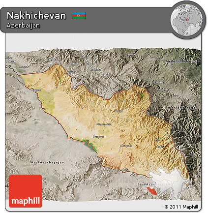 Satellite 3D Map of Nakhichevan, semi-desaturated