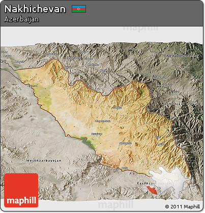 Satellite 3D Map of Nakhichevan, semi-desaturated