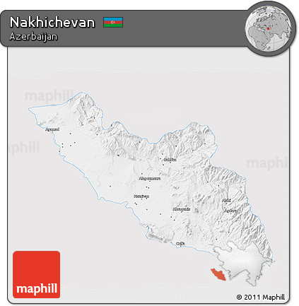 Silver Style 3D Map of Nakhichevan, single color outside