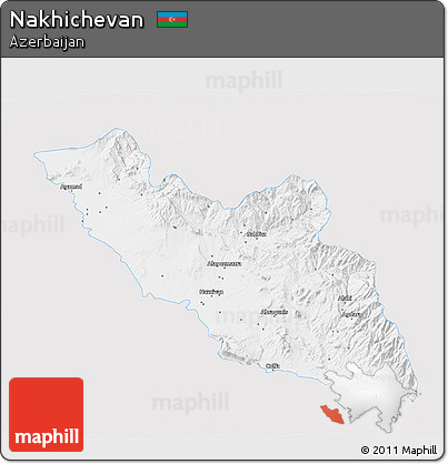 Silver Style 3D Map of Nakhichevan, single color outside