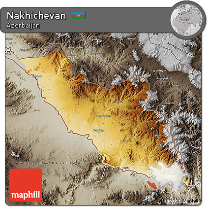 Physical Map of Nakhichevan, semi-desaturated