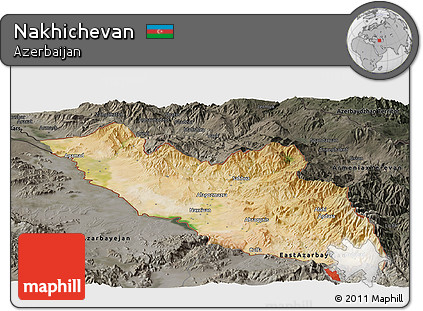 Satellite Panoramic Map of Nakhichevan, darken, semi-desaturated