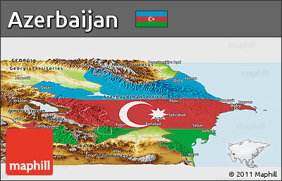 Flag Panoramic Map of Azerbaijan, physical outside