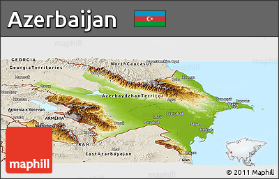 Physical Panoramic Map of Azerbaijan, shaded relief outside
