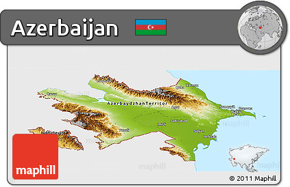 Physical Panoramic Map of Azerbaijan, single color outside, bathymetry sea