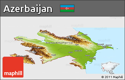 Physical Panoramic Map of Azerbaijan, single color outside, bathymetry sea