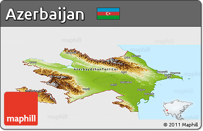 Physical Panoramic Map of Azerbaijan, single color outside, bathymetry sea