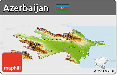 Physical Panoramic Map of Azerbaijan, single color outside, bathymetry sea, shaded relief sea