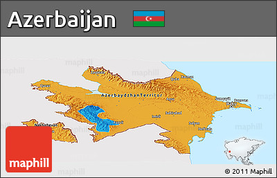 Political Panoramic Map of Azerbaijan, single color outside, bathymetry sea