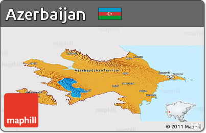 Political Panoramic Map of Azerbaijan, single color outside, bathymetry sea