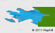Political Shades Panoramic Map of Azerbaijan, single color outside, shaded relief sea