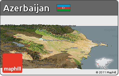 Satellite Panoramic Map of Azerbaijan, darken