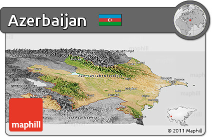 Satellite Panoramic Map of Azerbaijan, desaturated