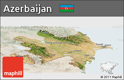Satellite Panoramic Map of Azerbaijan, lighten, land only