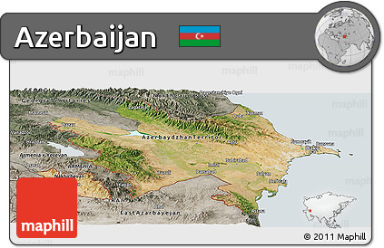 Satellite Panoramic Map of Azerbaijan, semi-desaturated