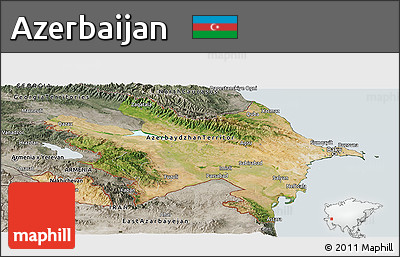 Satellite Panoramic Map of Azerbaijan, semi-desaturated