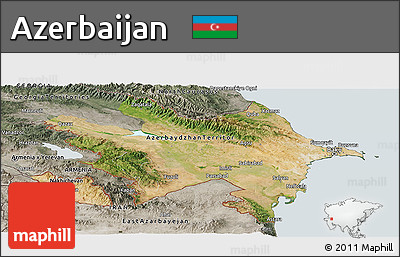 Satellite Panoramic Map of Azerbaijan, semi-desaturated, land only