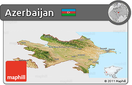 Satellite Panoramic Map of Azerbaijan, single color outside, bathymetry sea