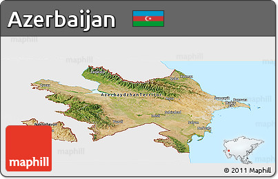Satellite Panoramic Map of Azerbaijan, single color outside, bathymetry sea