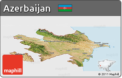 Satellite Panoramic Map of Azerbaijan, single color outside, bathymetry sea, shaded relief sea