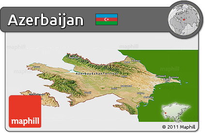Satellite Panoramic Map of Azerbaijan, single color outside, shaded relief sea