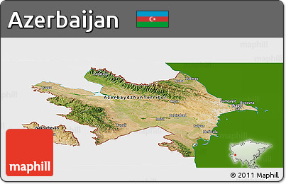 Satellite Panoramic Map of Azerbaijan, single color outside, shaded relief sea
