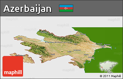 Satellite Panoramic Map of Azerbaijan, single color outside, shaded relief sea