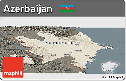 Shaded Relief Panoramic Map of Azerbaijan, darken
