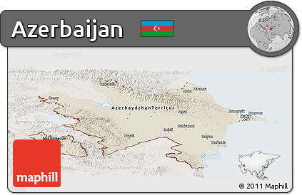 Shaded Relief Panoramic Map of Azerbaijan, lighten