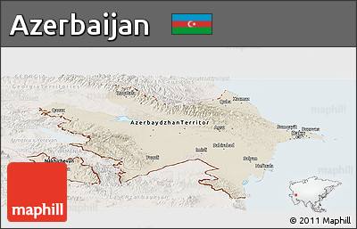 Shaded Relief Panoramic Map of Azerbaijan, lighten