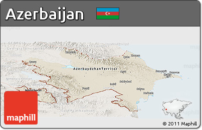 Shaded Relief Panoramic Map of Azerbaijan, lighten