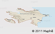Shaded Relief Panoramic Map of Azerbaijan, single color outside, bathymetry sea, shaded relief sea