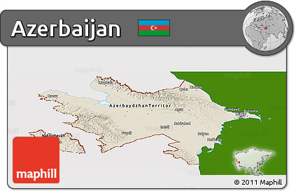 Shaded Relief Panoramic Map of Azerbaijan, single color outside