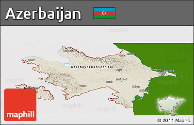 Shaded Relief Panoramic Map of Azerbaijan, single color outside
