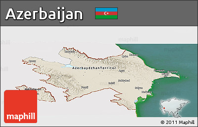 Shaded Relief Panoramic Map of Azerbaijan, single color outside, satellite sea