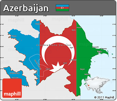 Flag Simple Map of Azerbaijan, single color outside, flag aligned to the middle