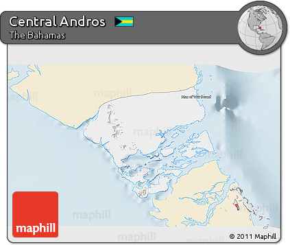 Classic Style 3D Map of Central Andros, single color outside
