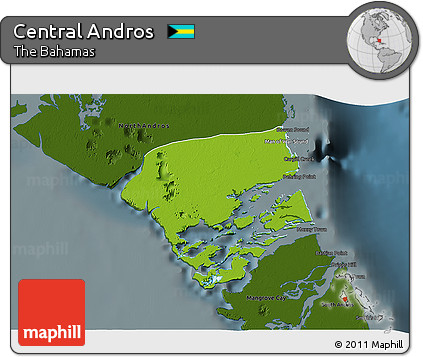 Physical 3D Map of Central Andros, darken