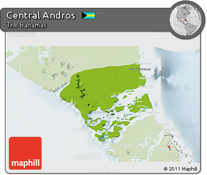 Physical 3D Map of Central Andros, lighten