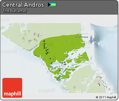 Physical 3D Map of Central Andros, lighten