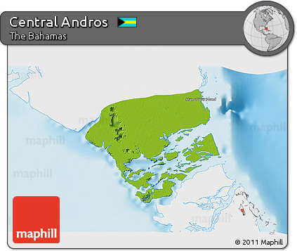 Physical 3D Map of Central Andros, single color outside