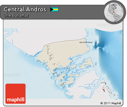 Shaded Relief 3D Map of Central Andros, single color outside