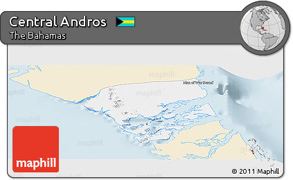 Classic Style Panoramic Map of Central Andros, single color outside