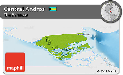 Physical Panoramic Map of Central Andros, single color outside