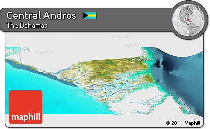 Satellite Panoramic Map of Central Andros, single color outside