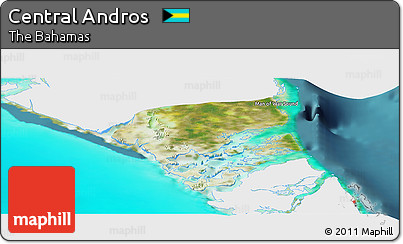 Satellite Panoramic Map of Central Andros, single color outside