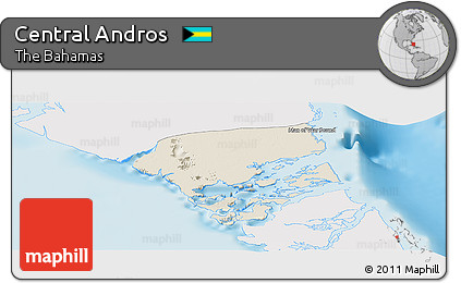Shaded Relief Panoramic Map of Central Andros, single color outside