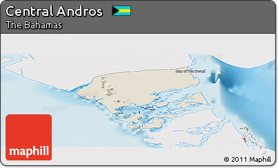 Shaded Relief Panoramic Map of Central Andros, single color outside